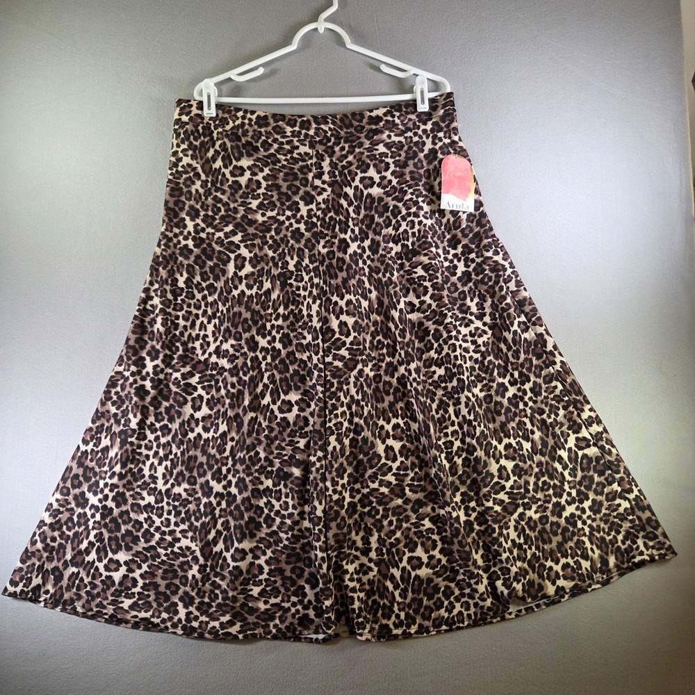 NWT Arula Leopard Cheetah Print A-Line Midi Skirt Brown Elastic Waist 1X Edgy